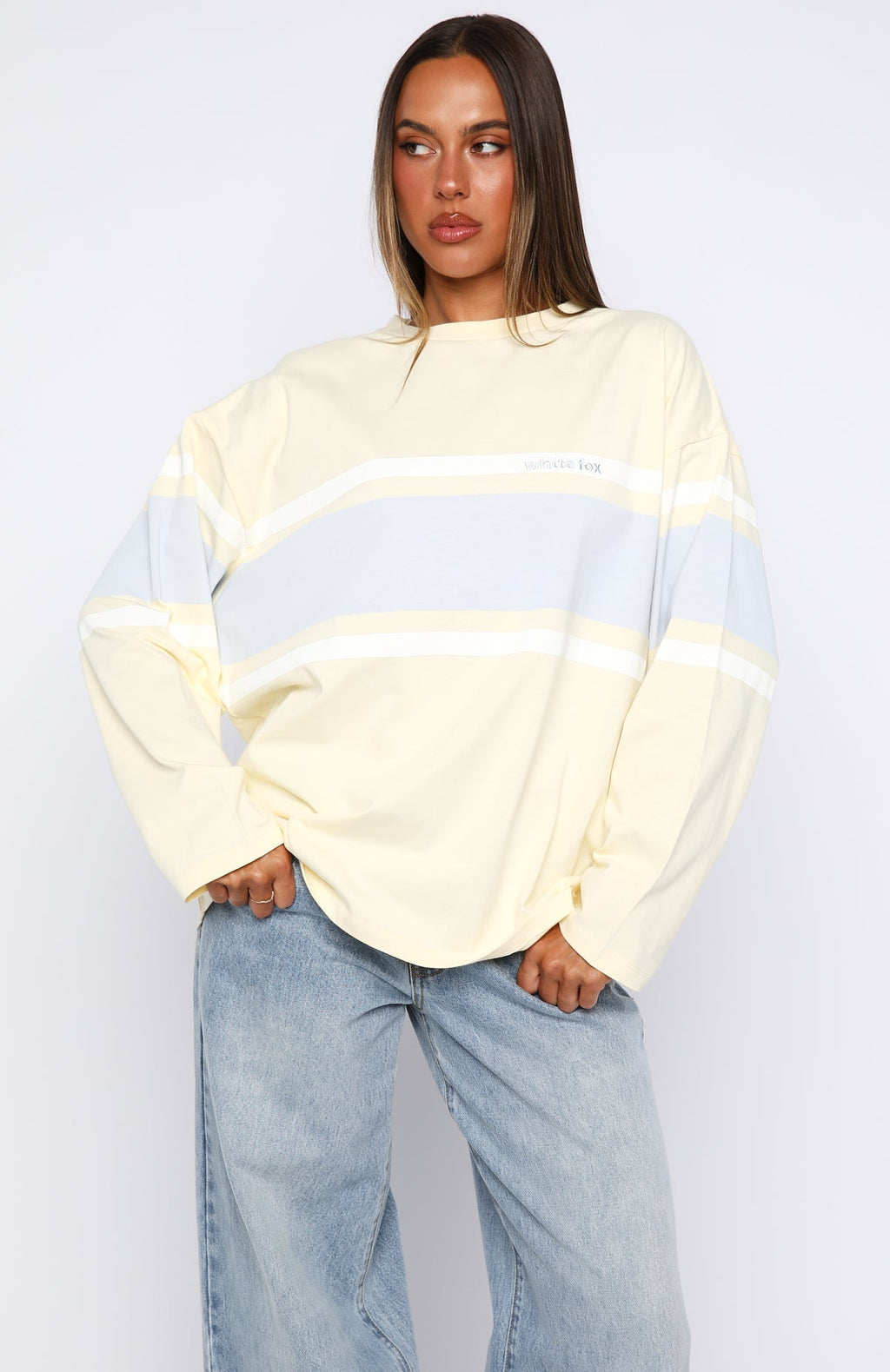 White Fox Bad Timing Oversized Long Sleeve Tee Lemon