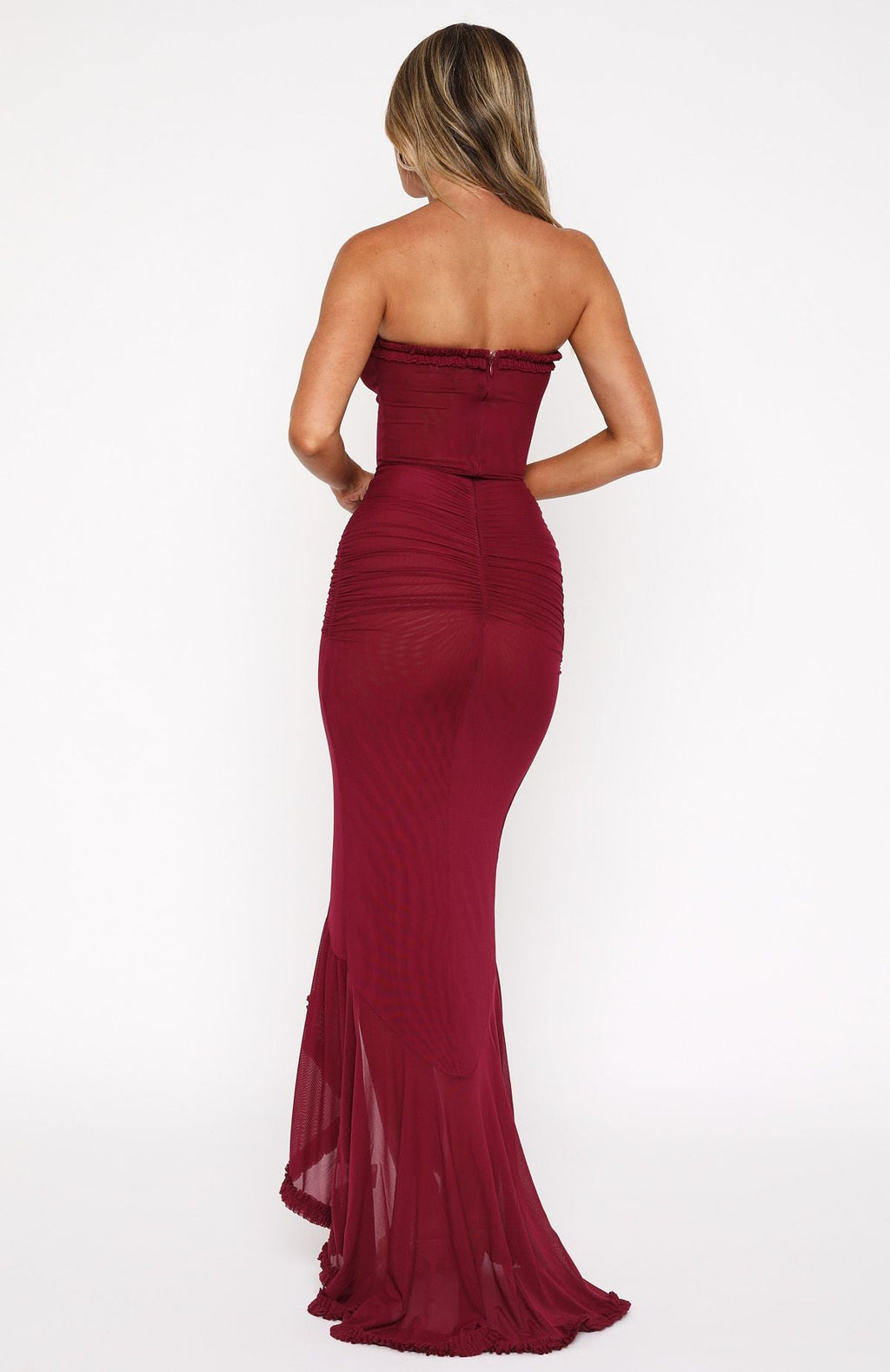 White Fox Still Got It Mesh Maxi Dress Dark Burgundy
