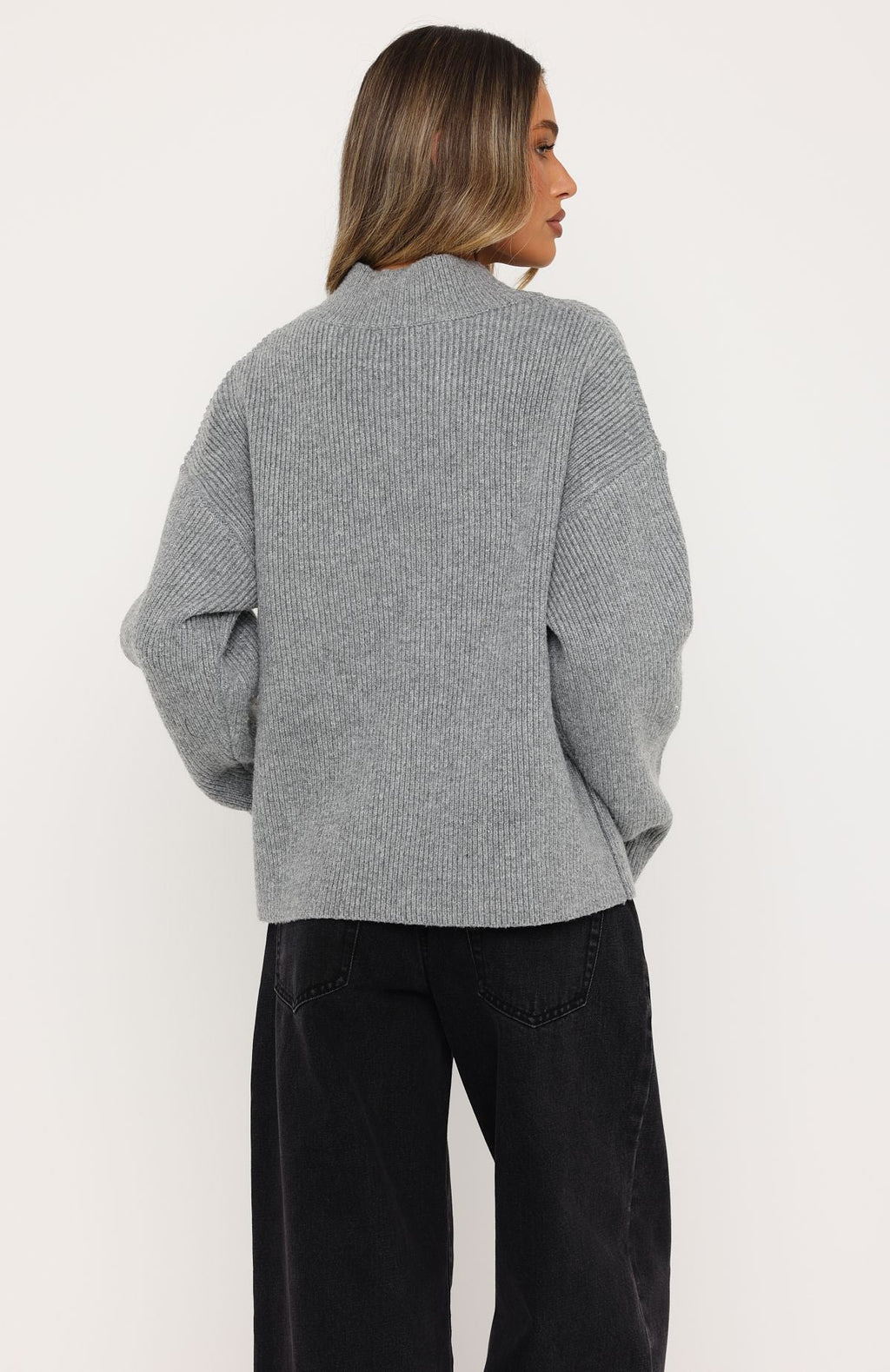 White Fox Luzia V Neck Knit Sweater Grey