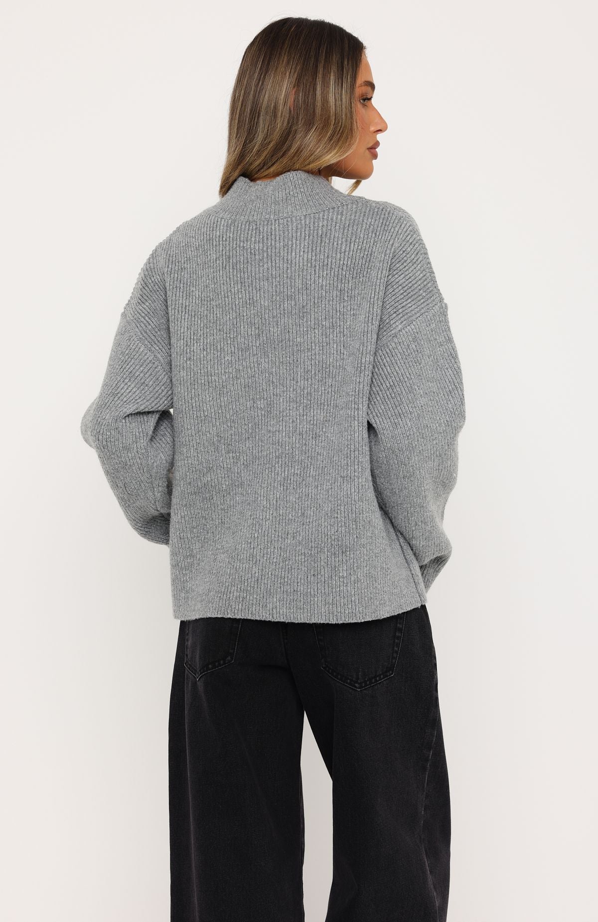White Fox Luzia V Neck Knit Sweater Grey