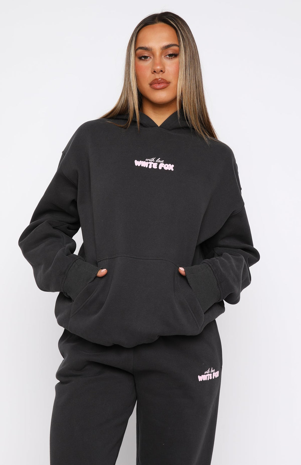 White Fox With Love In The Moment Oversized Hoodie Charcoal