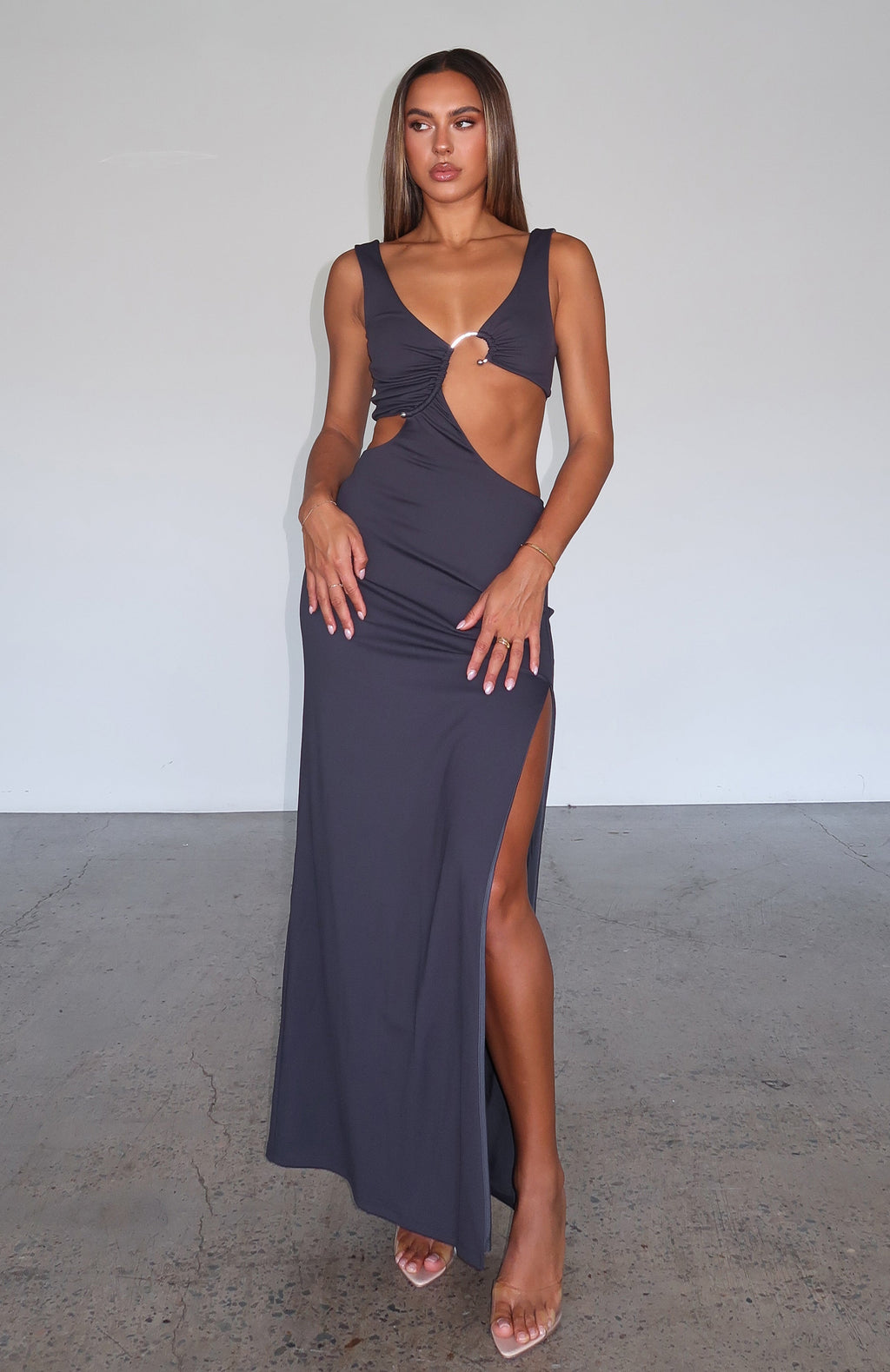 White Fox It Feels Wrong Maxi Dress Steel