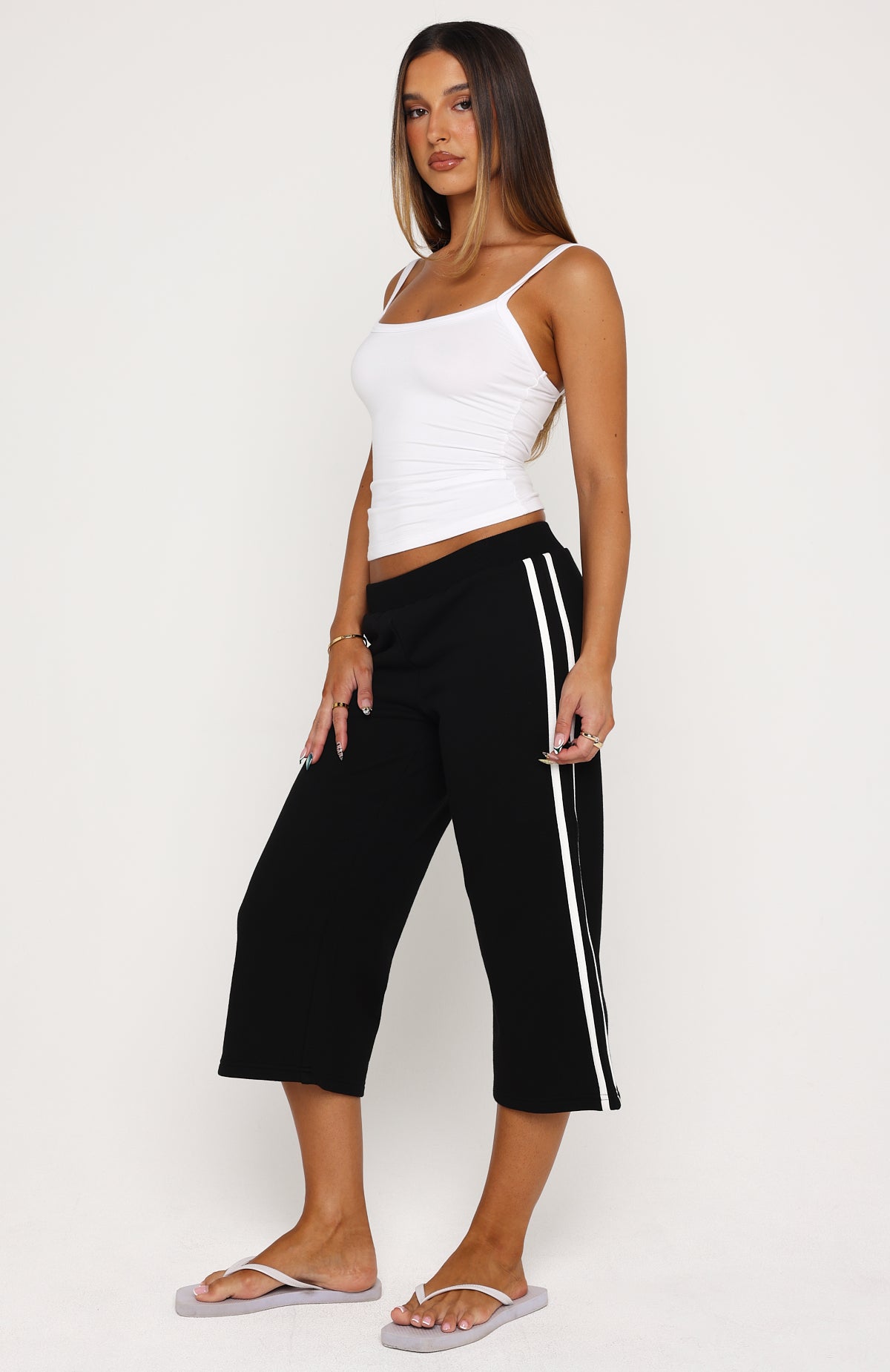 White Fox Stuck In A Daze Capri Track Pants Black