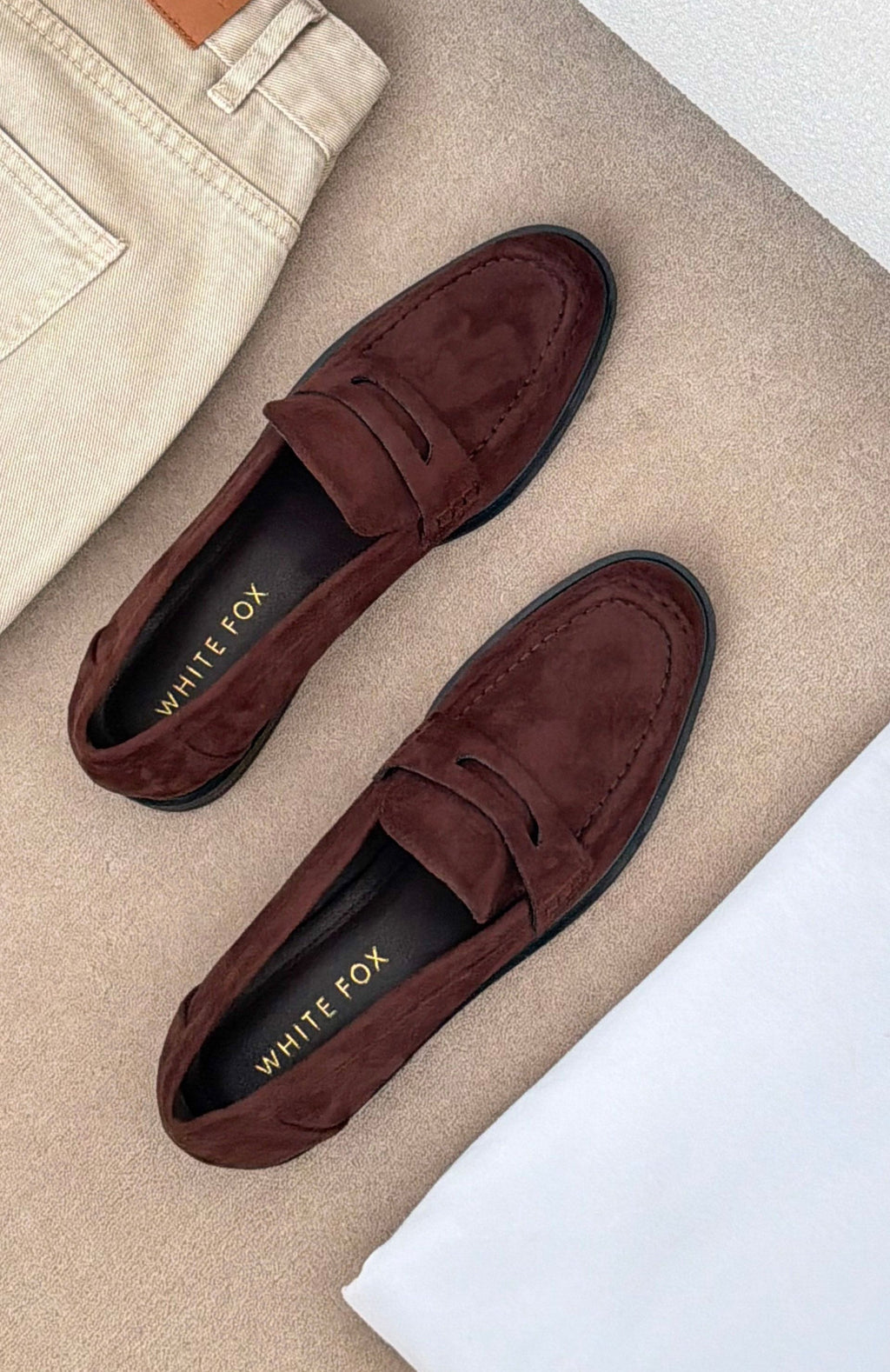 White Fox Judson Loafers Chocolate Faux Suede