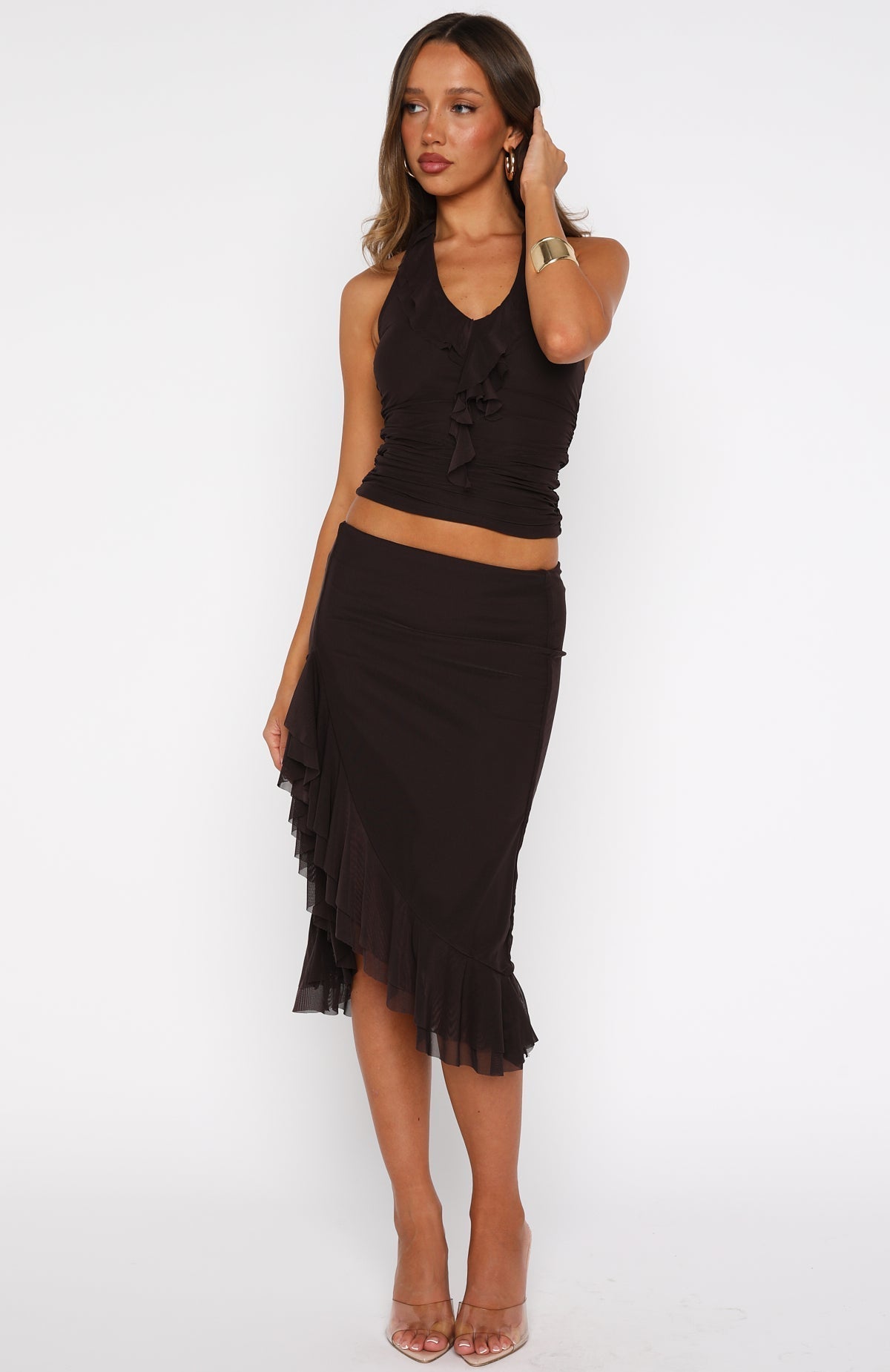 White Fox Let It Breathe Halter Top Espresso