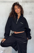 White Fox Test Drive Boxy Quarter Zip Sweater Black