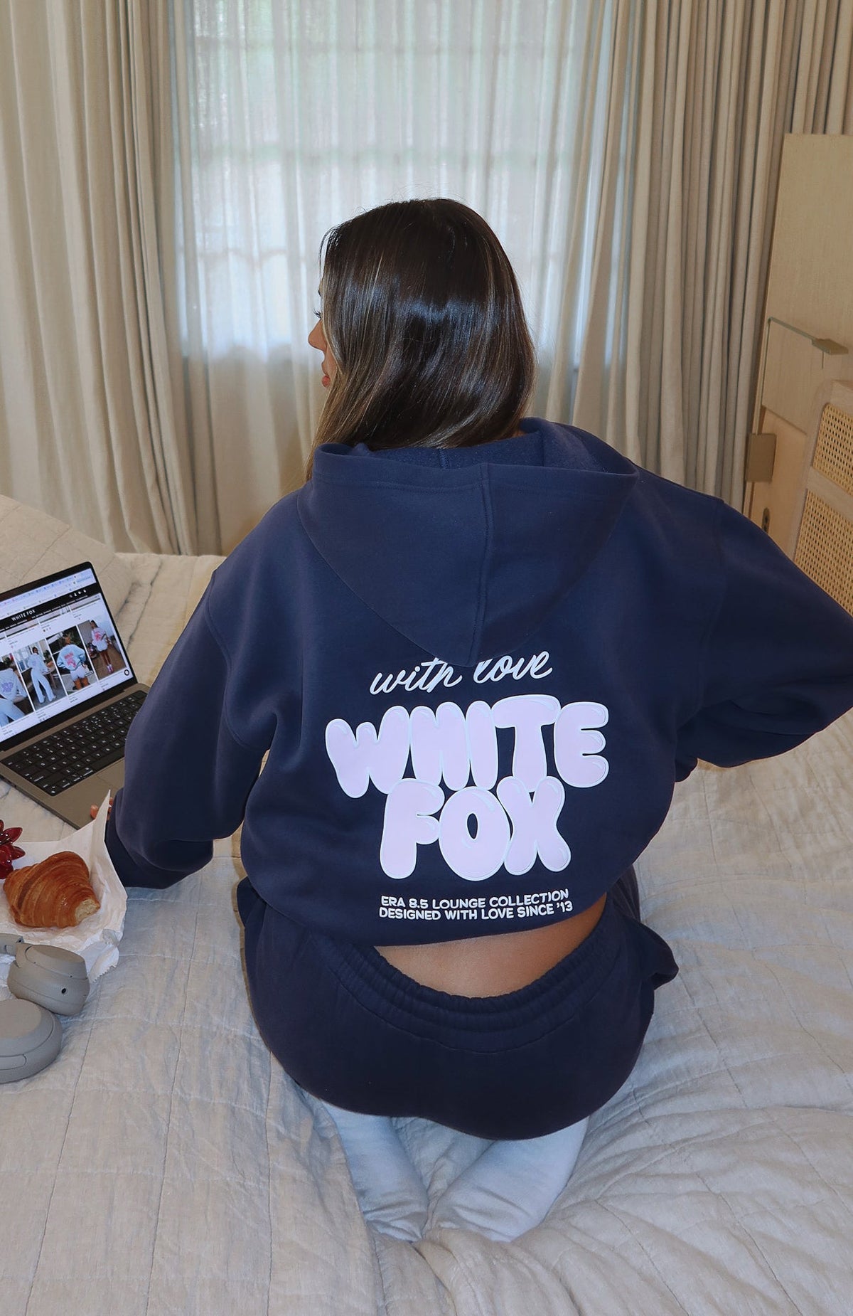 White Fox With Love Always Oversized Hoodie Navy
