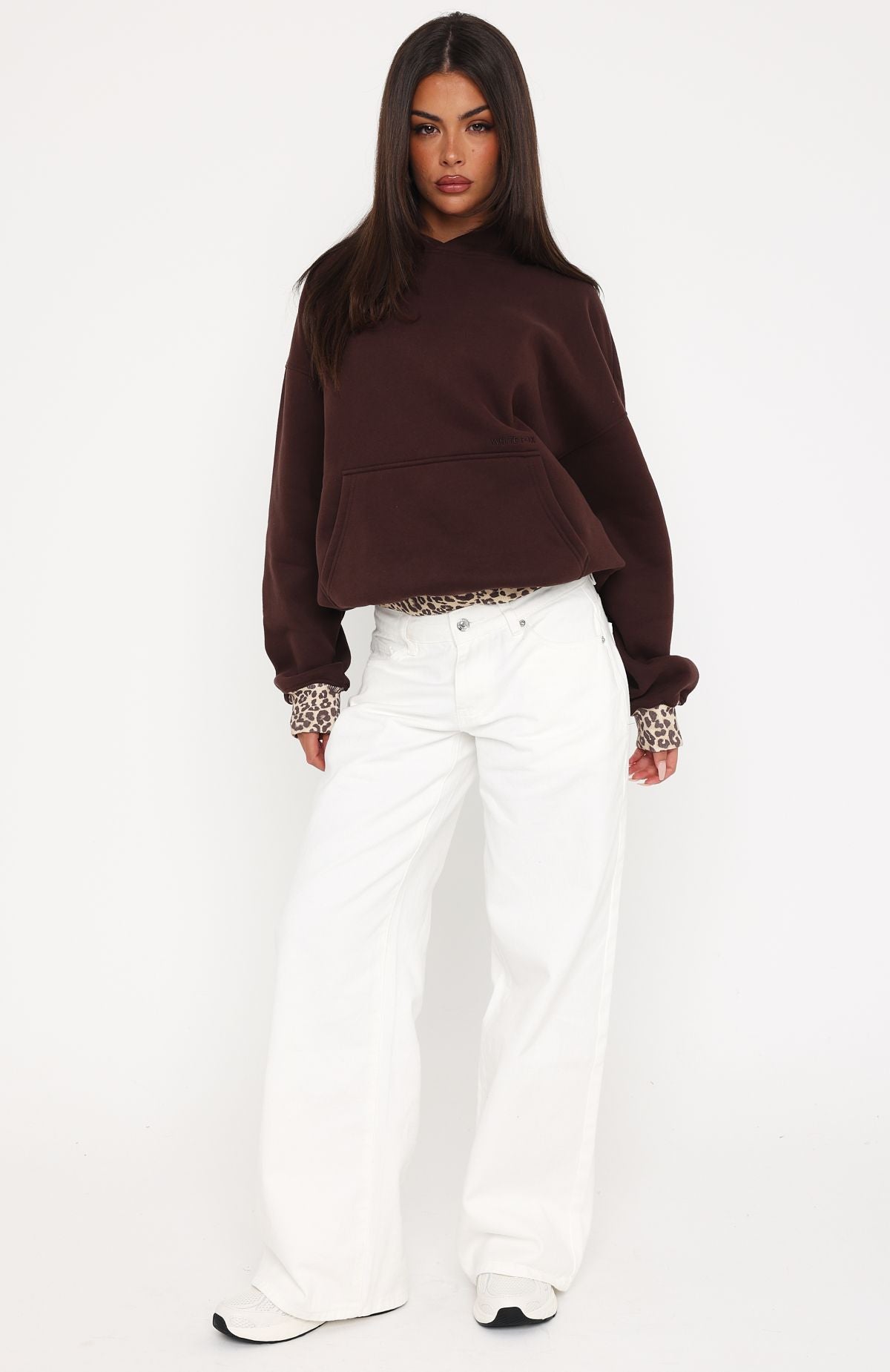 White Fox Wild Thing Leopard Oversized Hoodie Chocolate