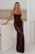 White Fox Tell Me I'm Pretty Lace Maxi Dress Chocolate