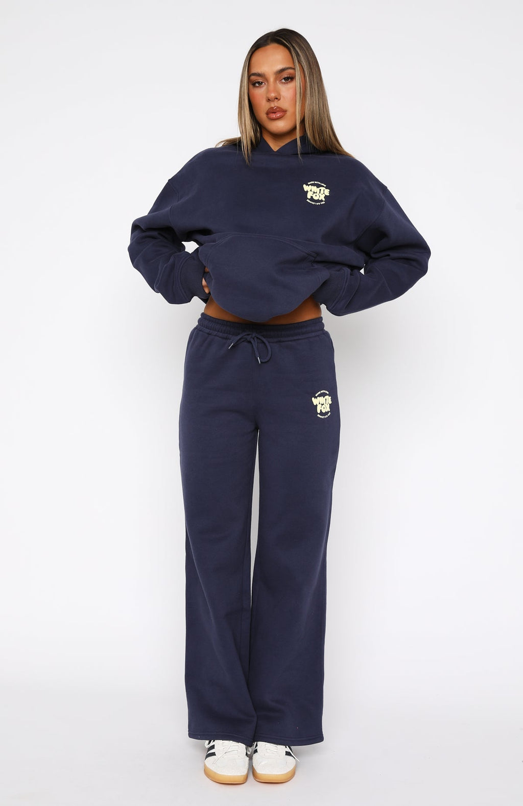 White Fox With Love For You Wide Leg Sweatpants Navy