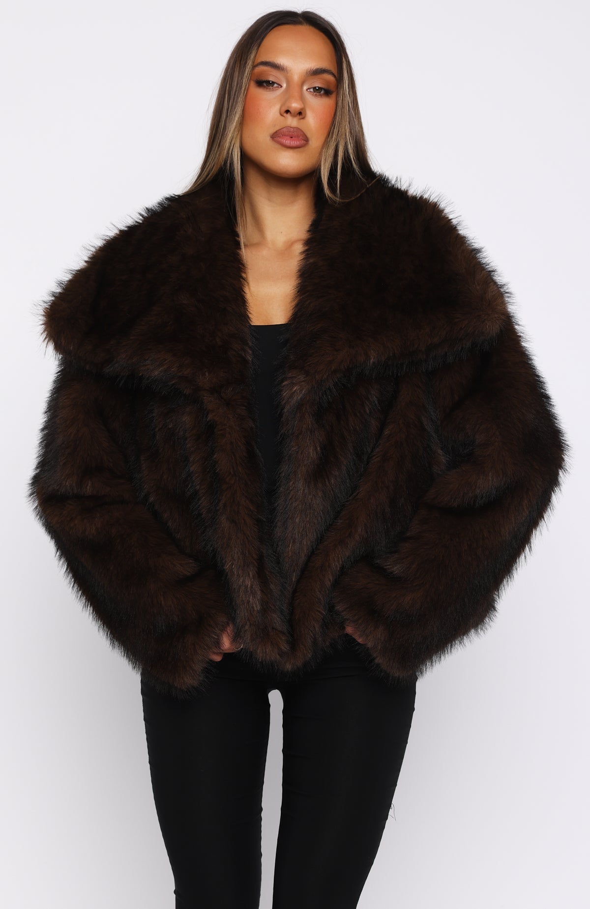 White Fox Dirty Martini Faux Fur Jacket Chocolate