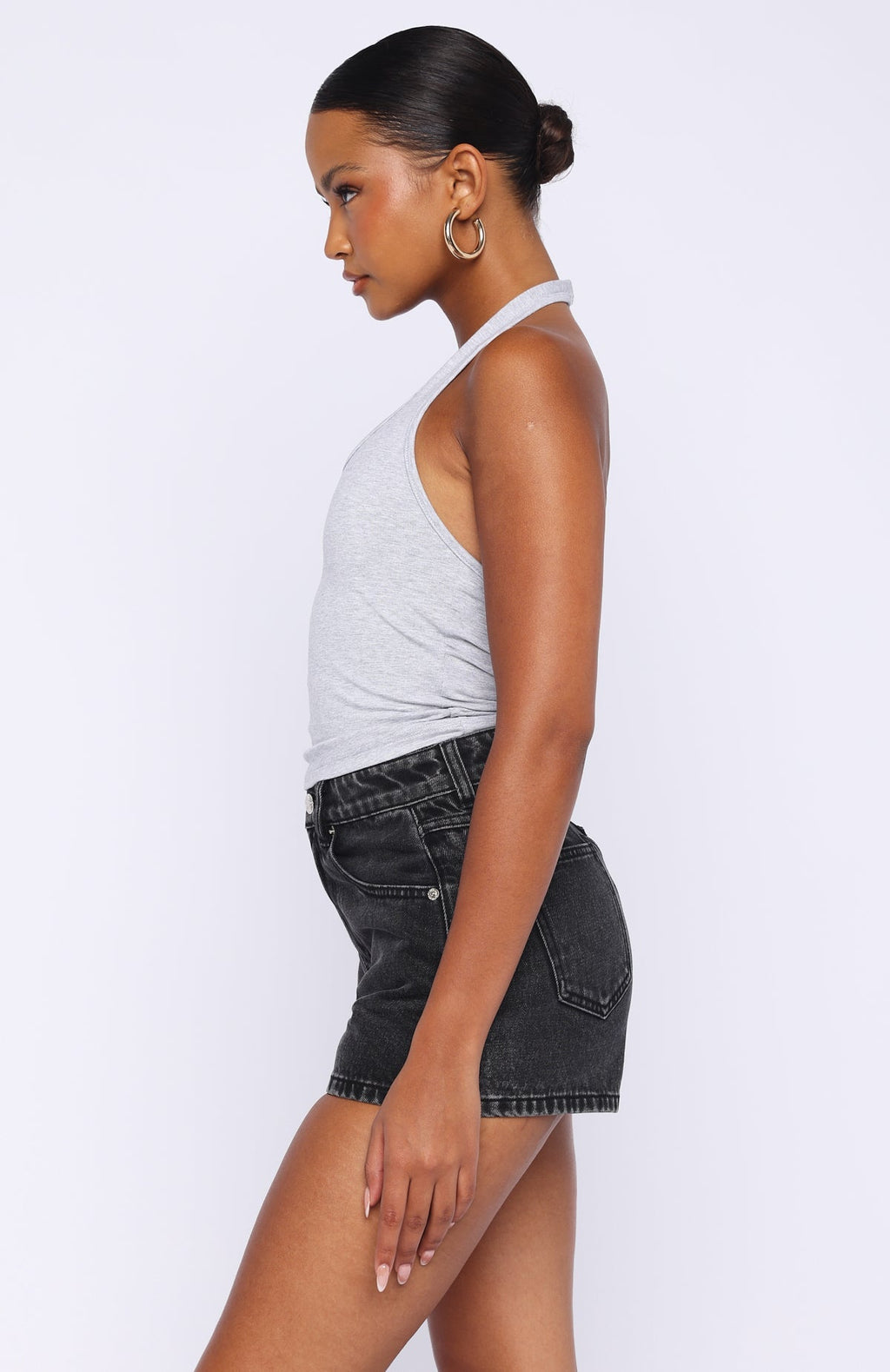 White Fox Hayley High Rise Denim Shorts Black Acid