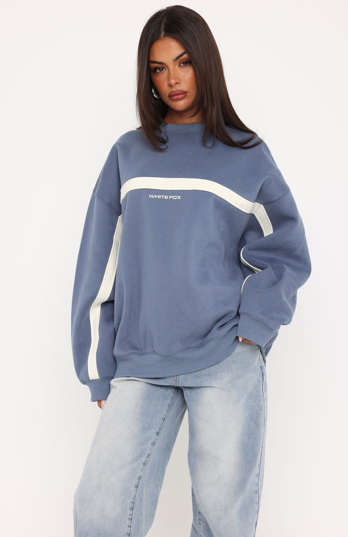 White Fox Take Another Chance Oversized Drop Shoulder Sweater Ocean