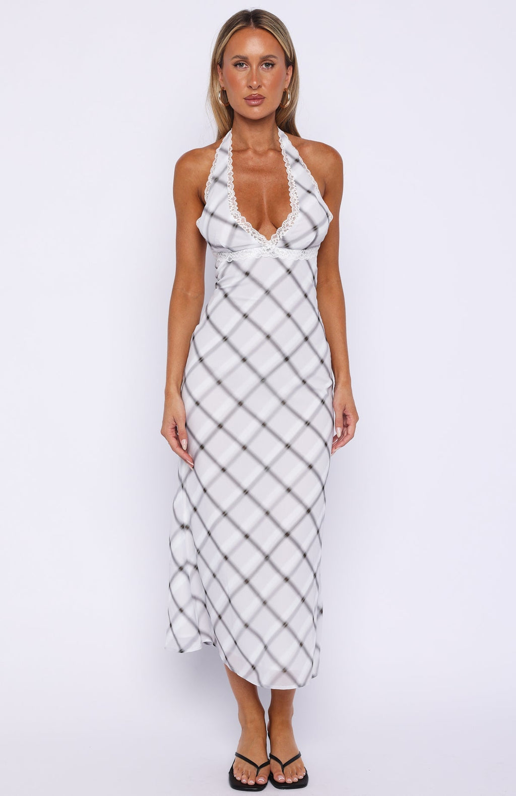 White Fox Champagne Dream Midi Dress Shadow Check