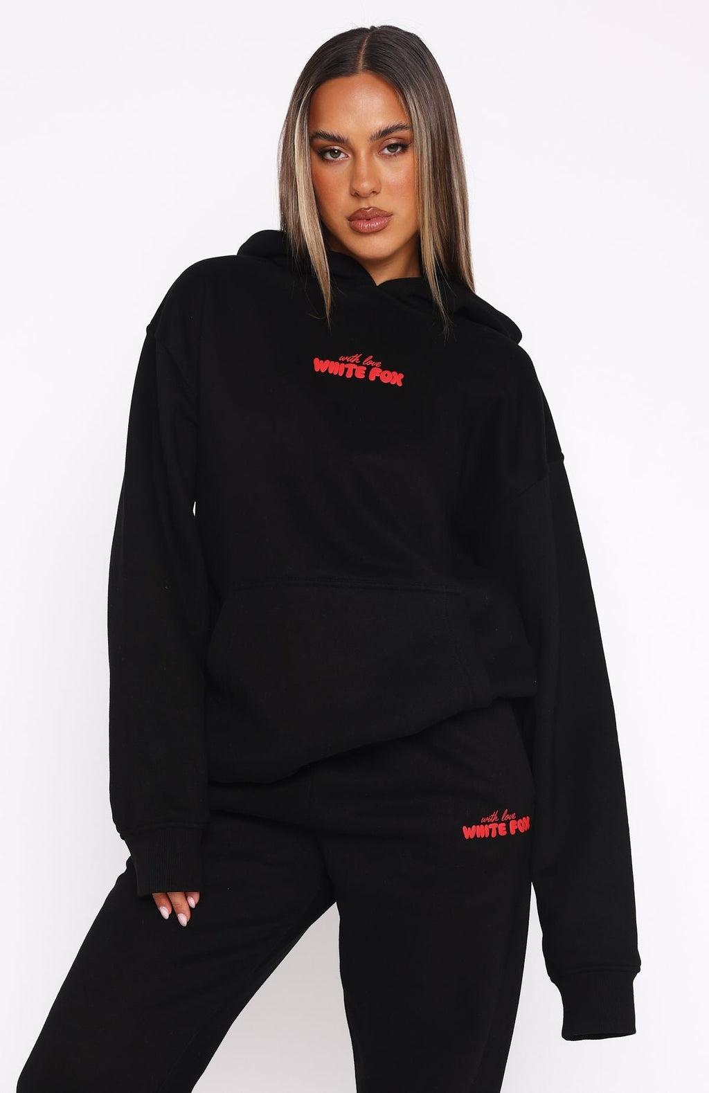 White Fox With Love In The Moment Oversized Hoodie Black