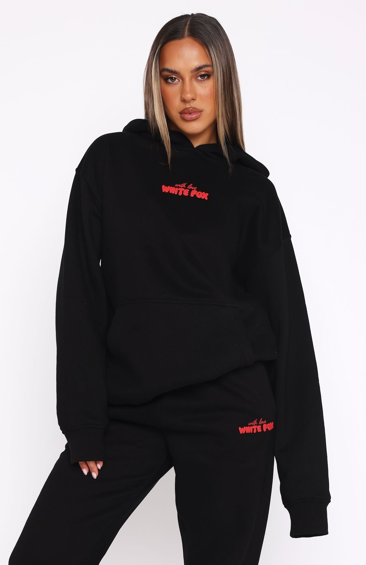 White Fox With Love In The Moment Oversized Hoodie Black