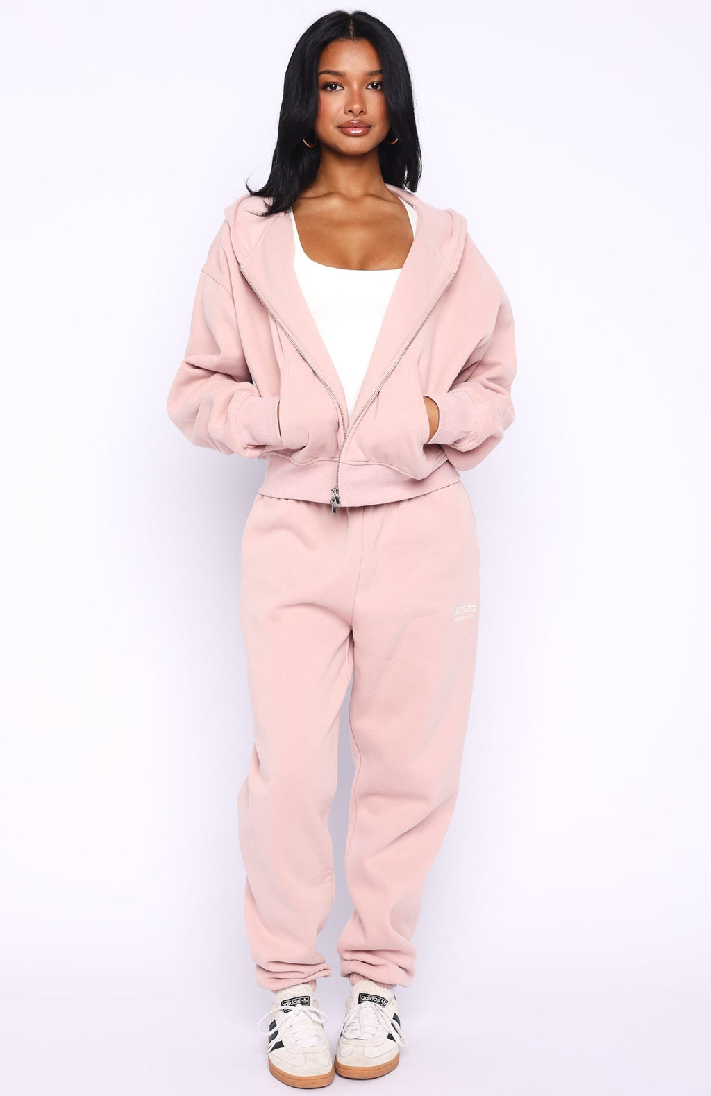White Fox Can't Miss It Boxy Zip Front Hoodie Dusty Pink