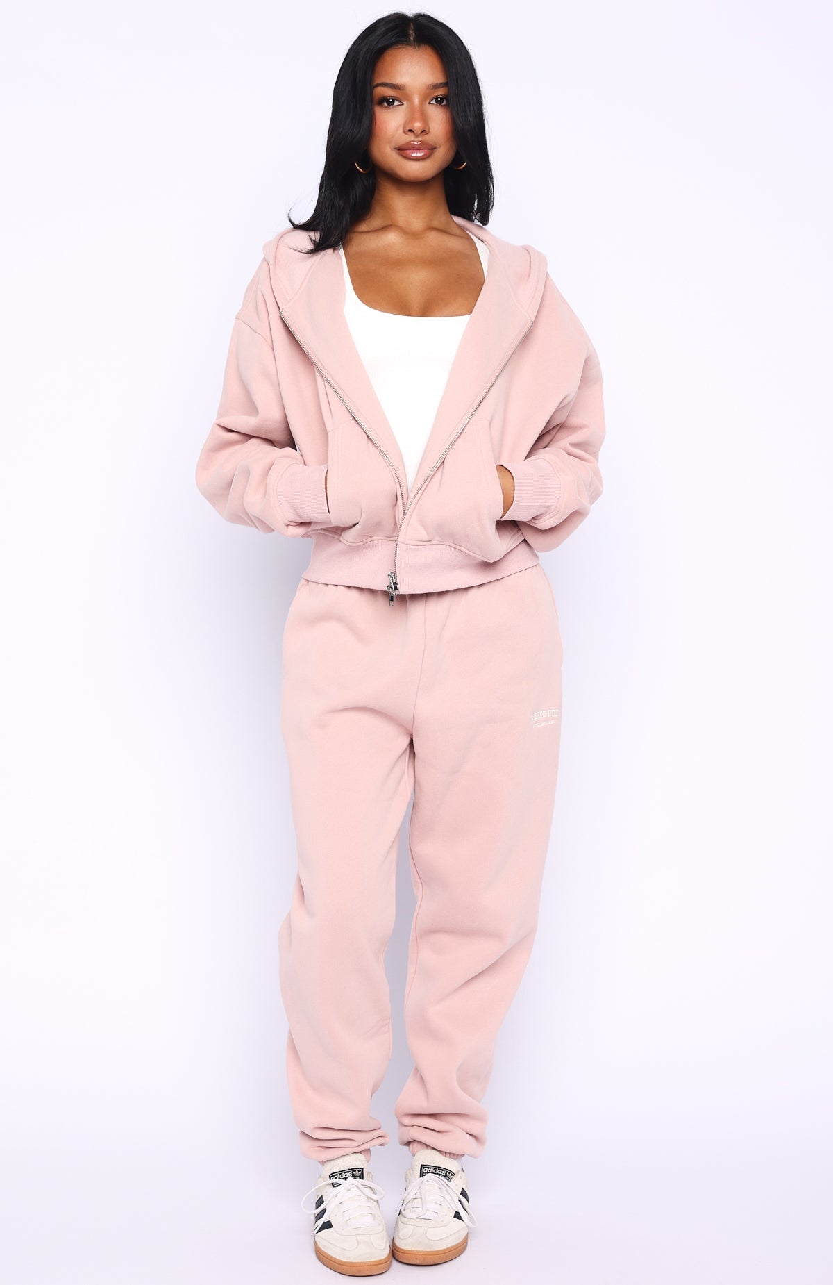 White Fox Can't Miss It Boxy Zip Front Hoodie Dusty Pink