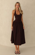 White Fox Hot Honey Haze Midi Dress Chocolate