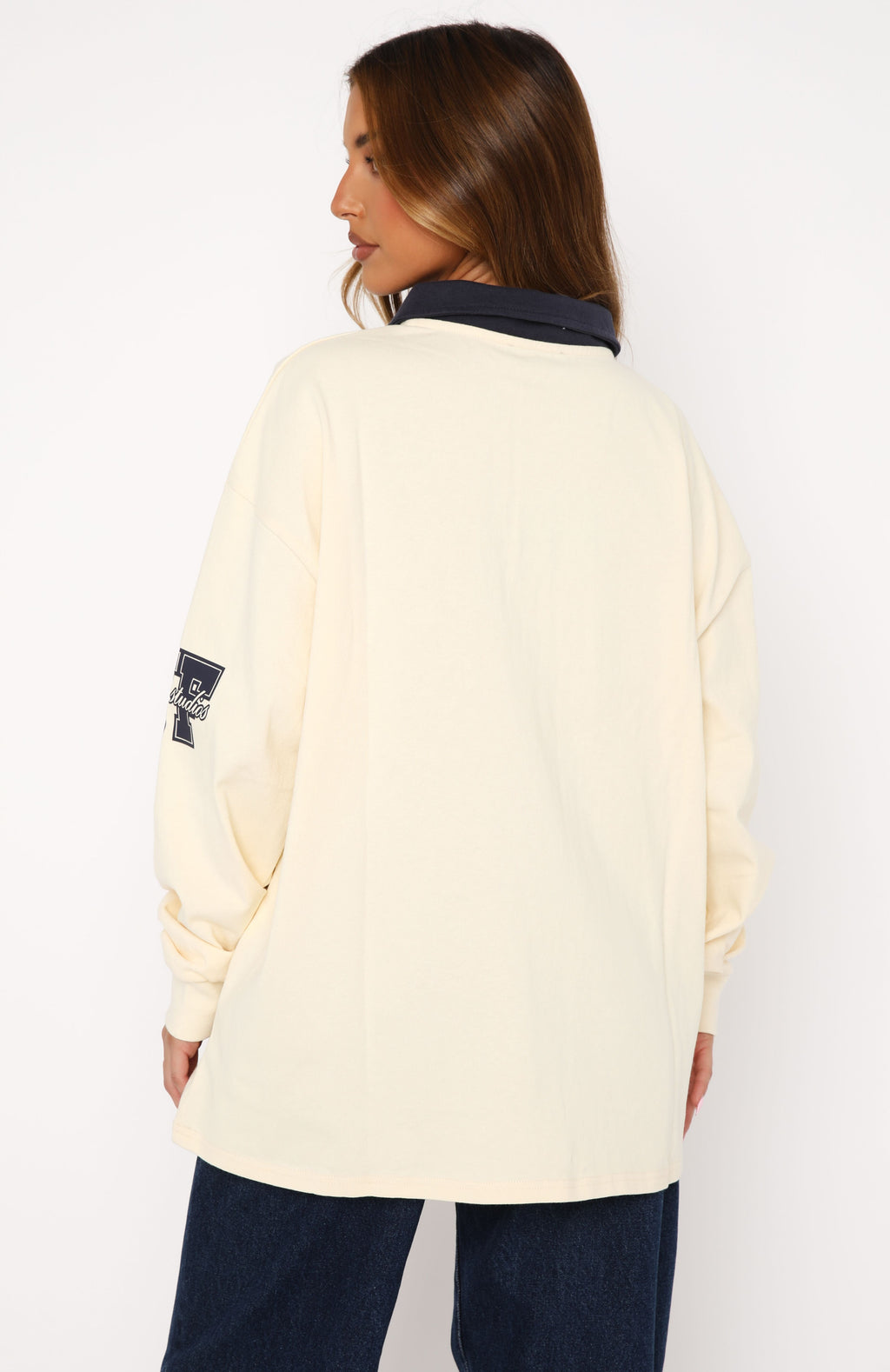 White Fox Only Time Will Tell Oversized Long Sleeve Tee Cream