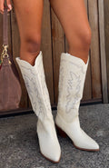 White Fox Briar Knee High Cowboy Boots Cream