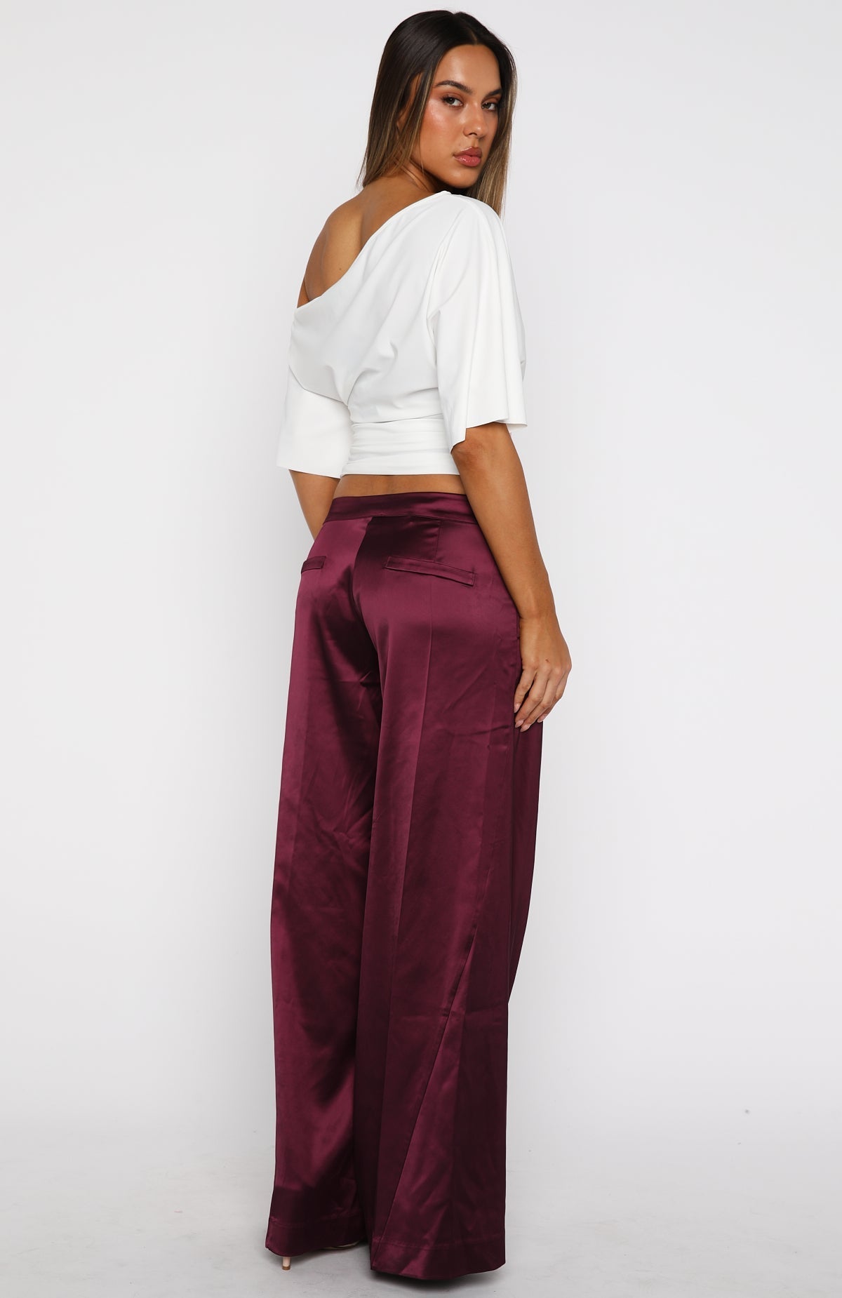 White Fox Always Punctual Wide Leg Pants Wine