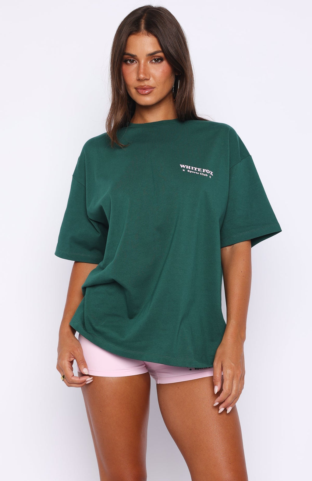 White Fox Outfit Of The Day Oversized Tee Forest Green
