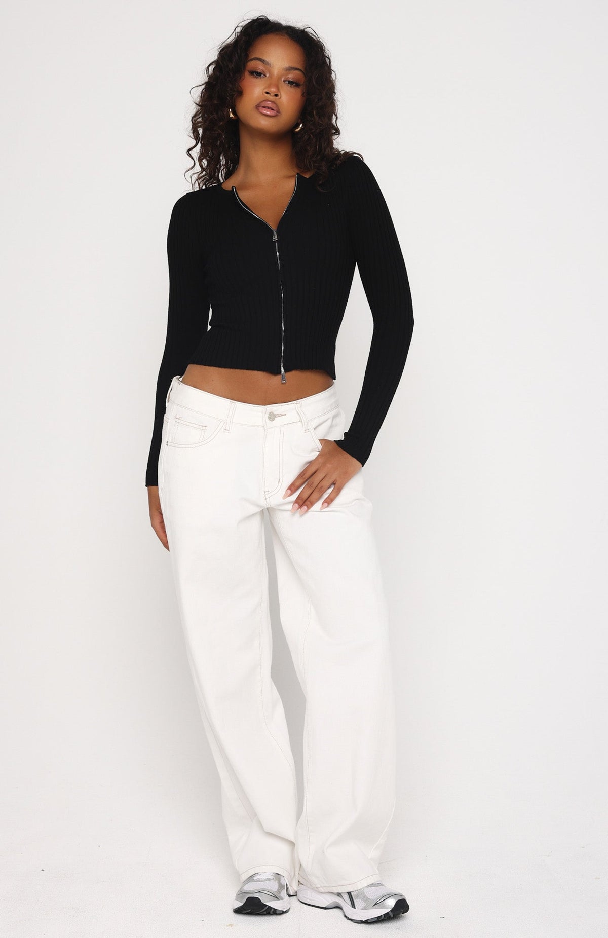 White Fox Fine Wine Long Sleeve Knit Top Black