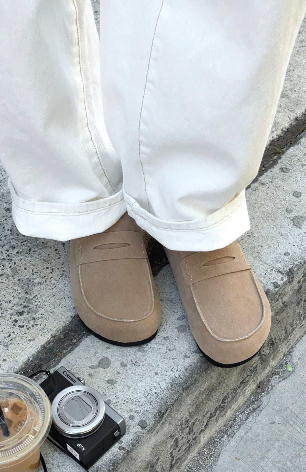 White Fox Cayson Loafer Slides Taupe Faux Suede