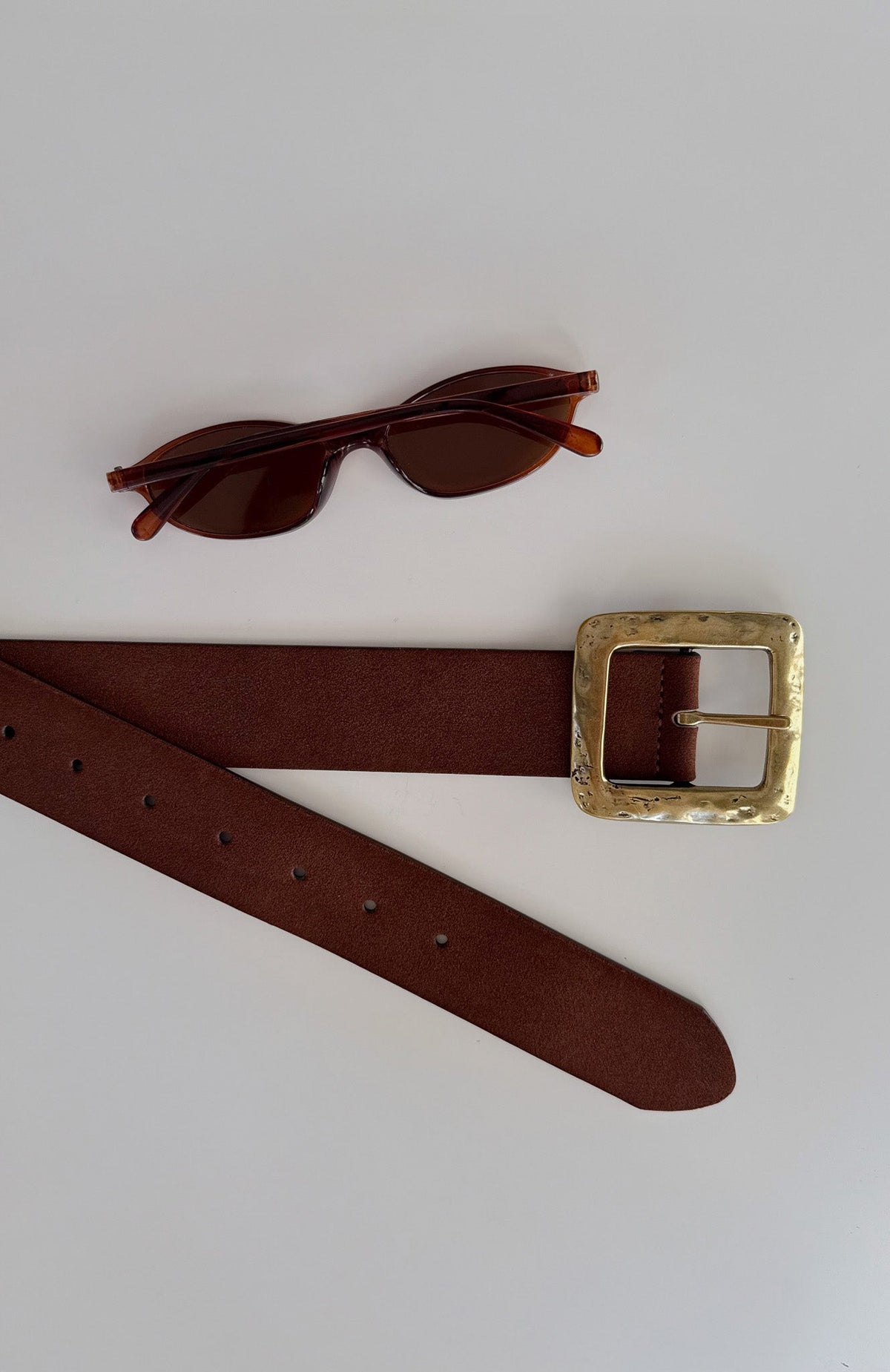 White Fox Esme Belt Chocolate Faux Suede/Gold