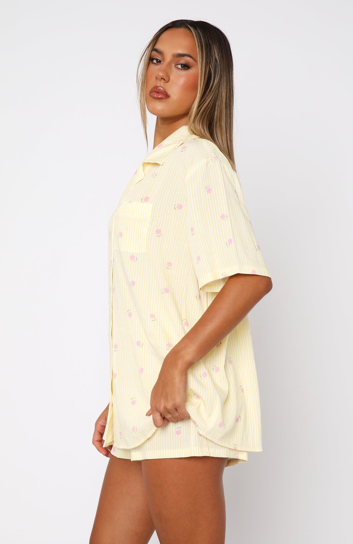 White Fox Offline Pyjama Set Lemon Meadow Stripe