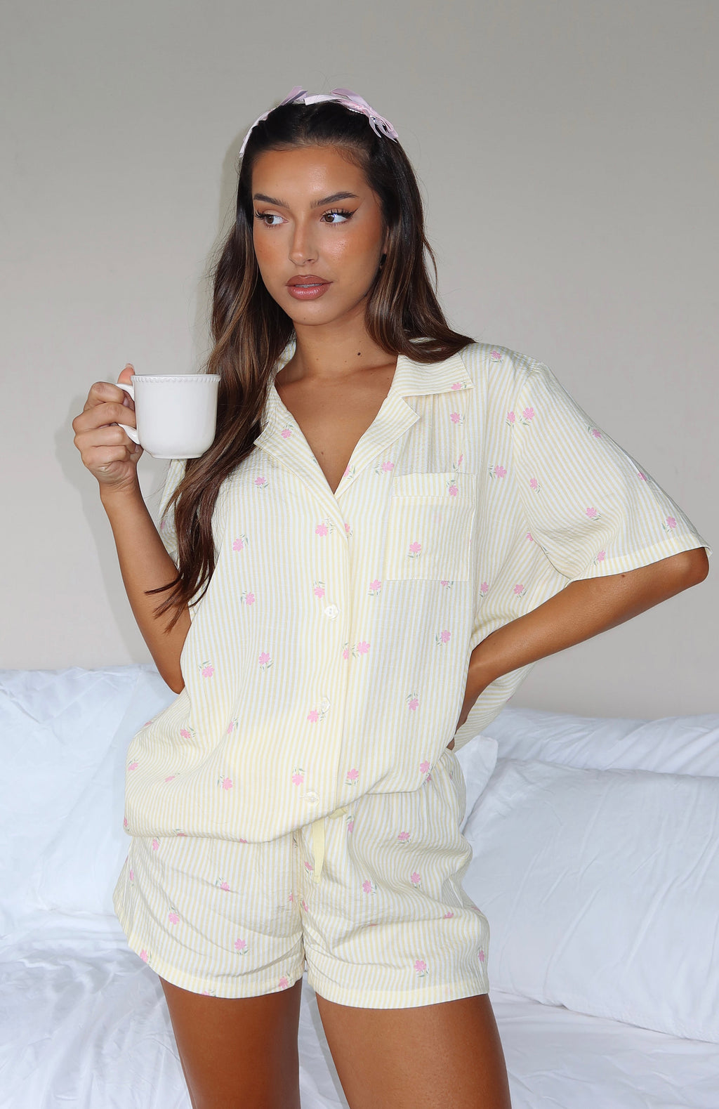White Fox Offline Pyjama Set Lemon Meadow Stripe