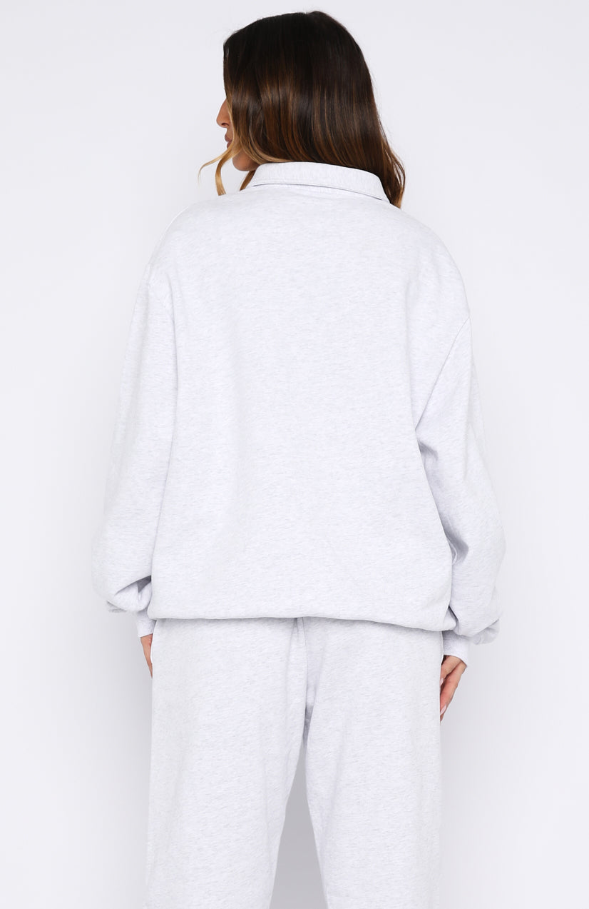 White Fox Can't Be Changed Oversized Henley Sweater Grey Marle