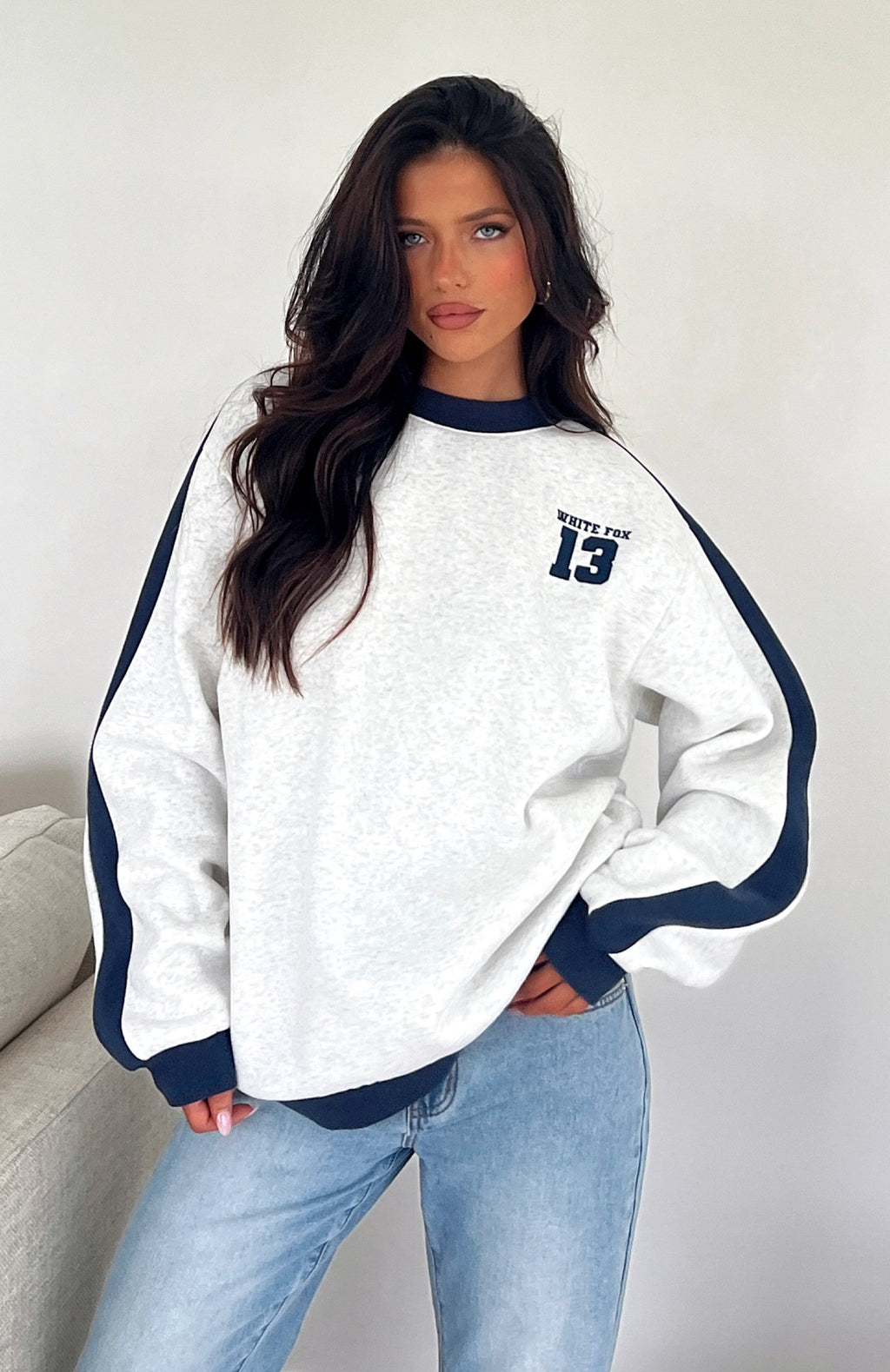 White Fox Play For It Oversized Sweater Grey Marle