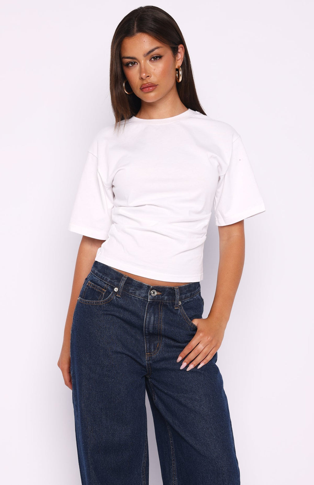 White Fox Destination Unknown Cinched Waist Boxy Tee White