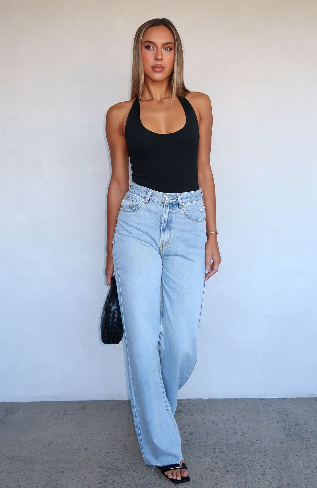 White Fox Alana High Waisted Straight Leg Jeans Light Blue Wash