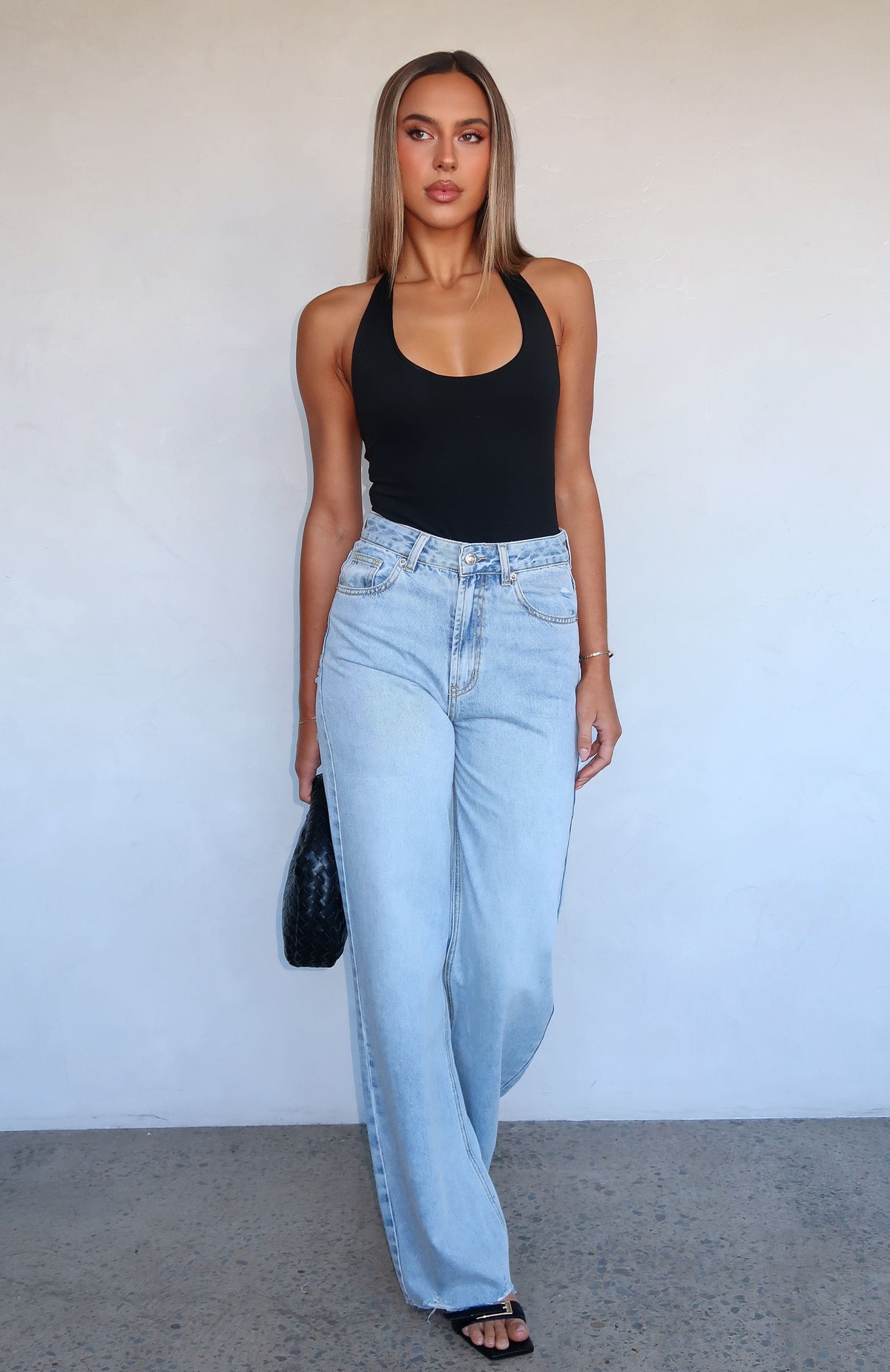 White Fox Alana High Waisted Straight Leg Jeans Light Blue Wash