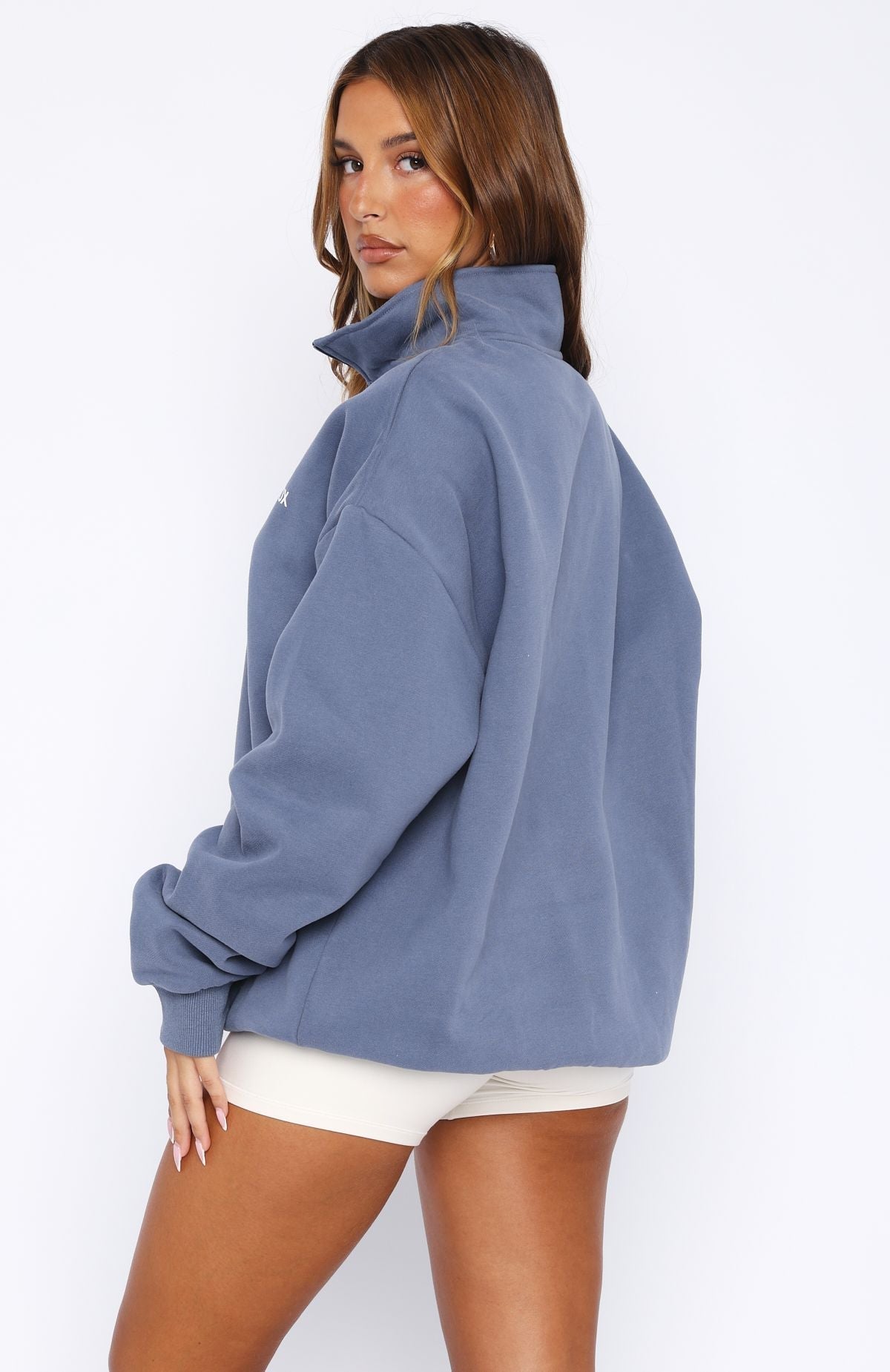 White Fox Core Classic Zip Front Sweater Ocean