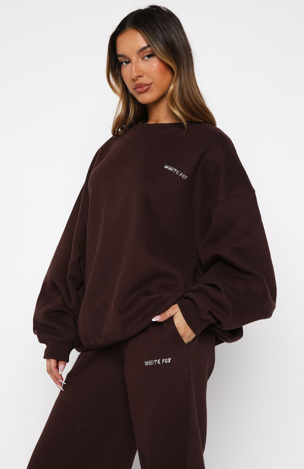 White Fox Test Drive Oversized Sweater Chocolate
