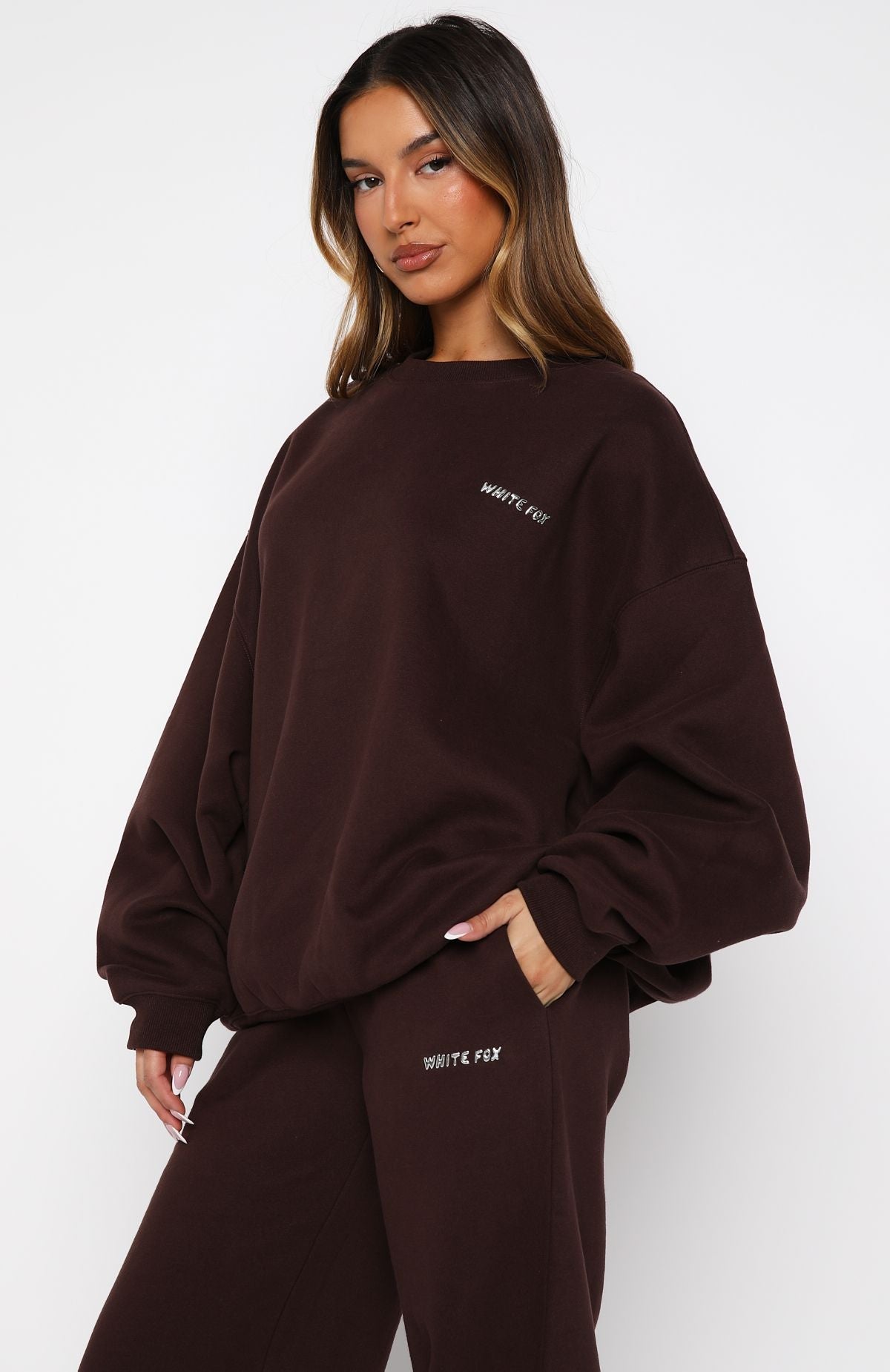 White Fox Test Drive Oversized Sweater Chocolate