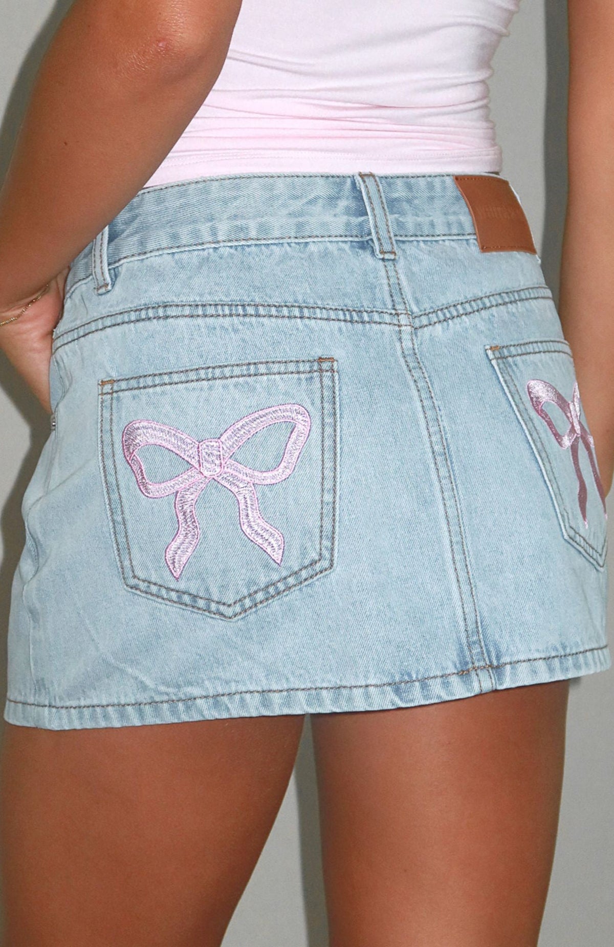 White Fox About A Girl Mid Rise Denim Mini Skirt Mid Blue