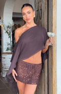 White Fox Glitter Mood Sequin Crochet Mini Skirt Chocolate