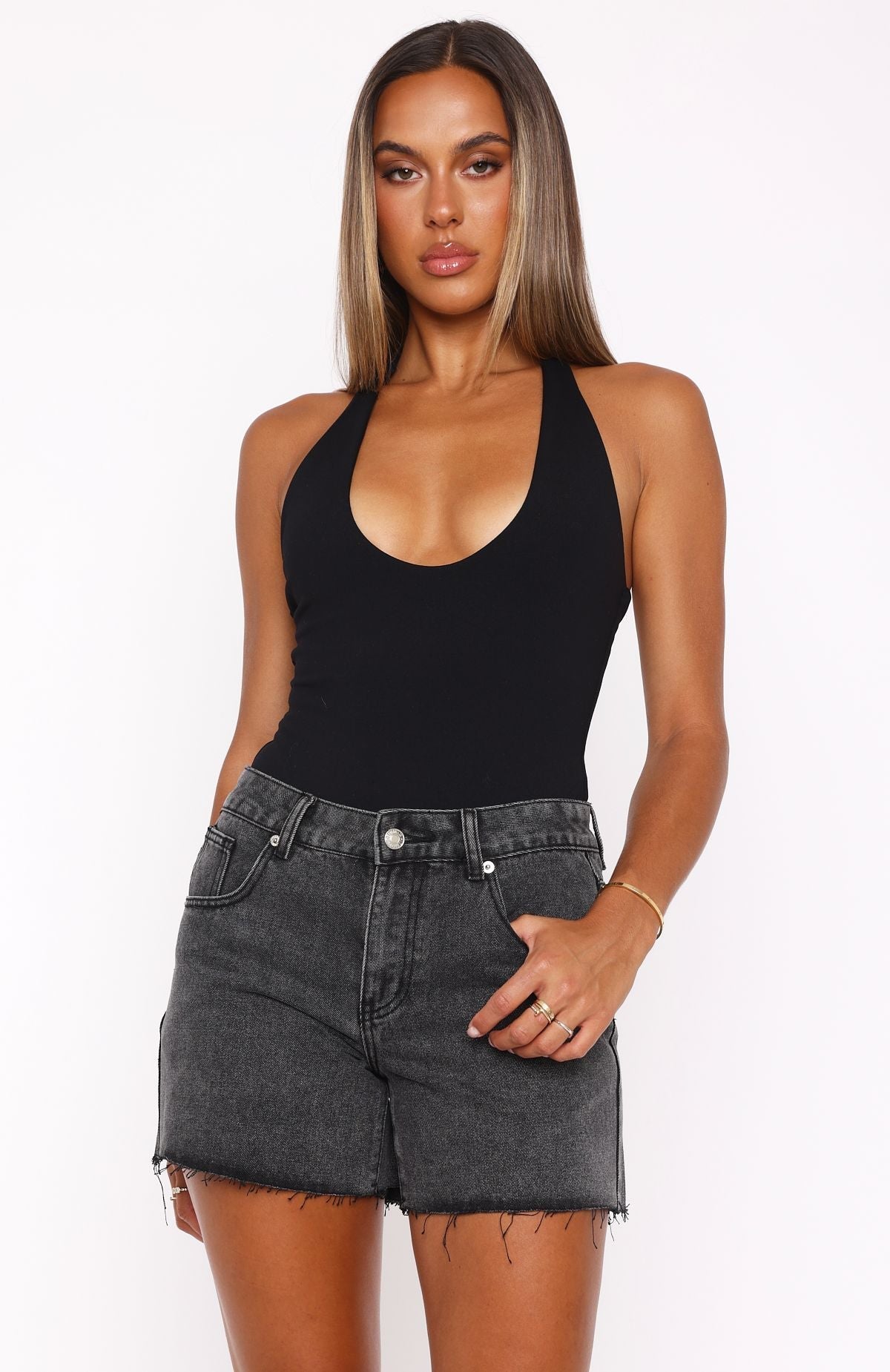 White Fox Want To Be Me Halter Bodysuit Black