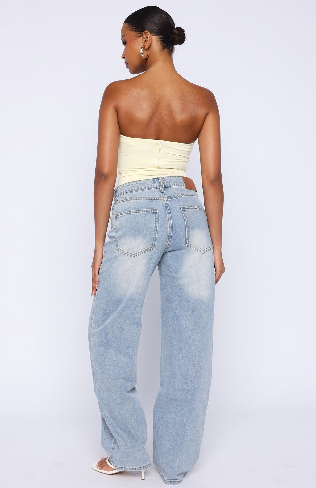 White Fox Born To Shine High Waisted Barrel Jeans Light Blue Wash