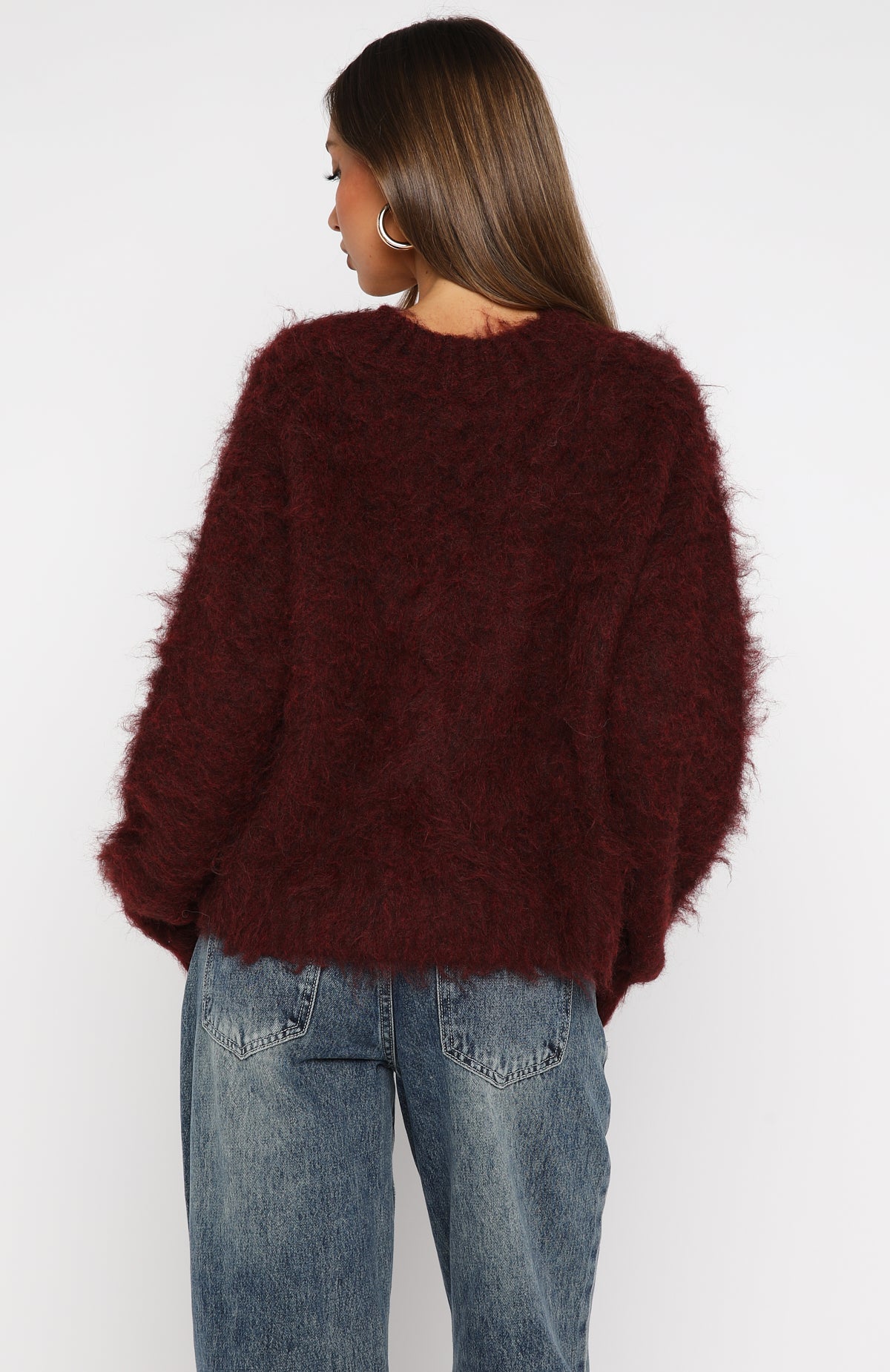 White Fox Cozy Vibes Knit Cardigan Bordeaux