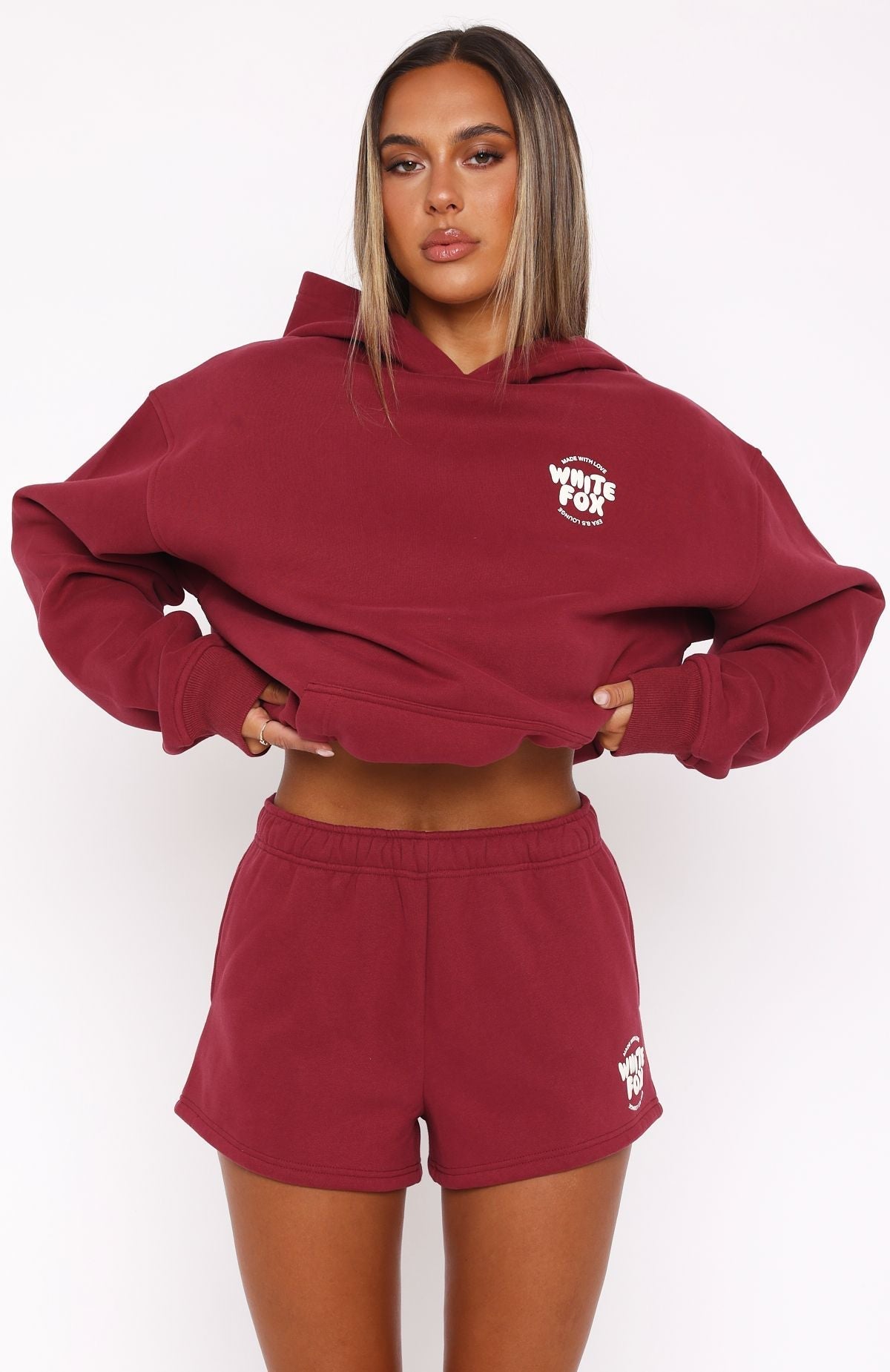 White Fox With Love For You Lounge Shorts Burgundy