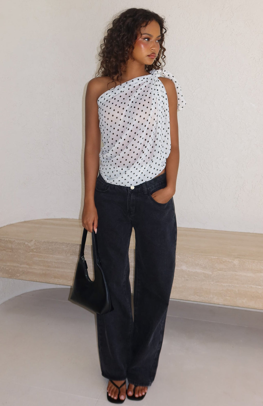 White Fox See My Love Multi Way Scarf Top White/Black Polka Dot
