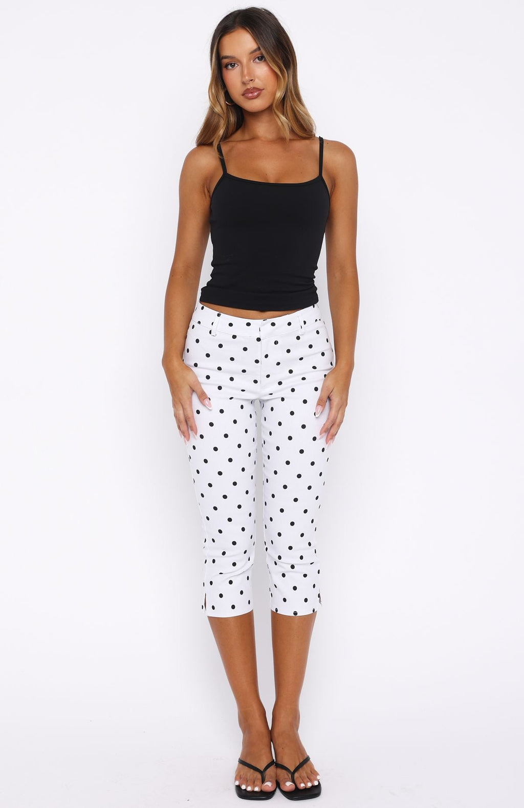 White Fox Day For It Capri Pants White/Black Polka Dot