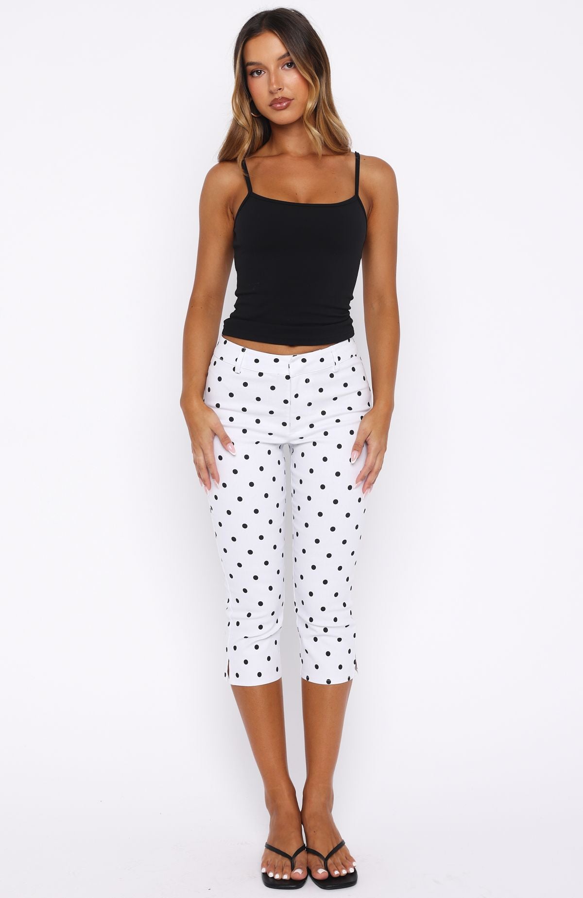 White Fox Day For It Capri Pants White/Black Polka Dot