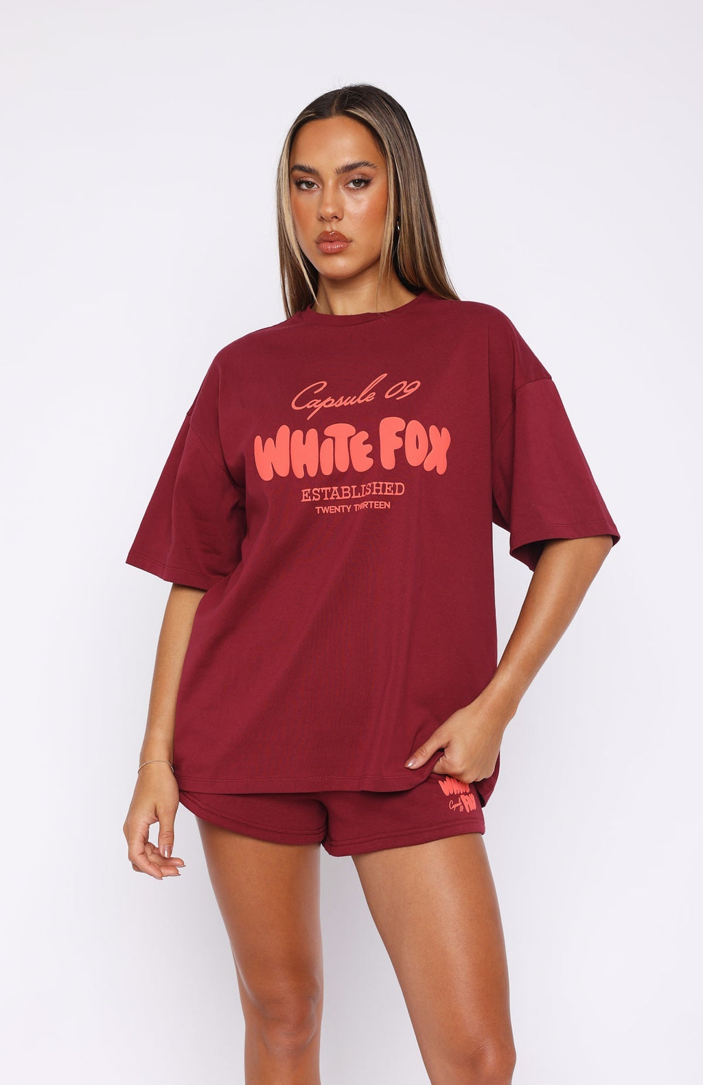 White Fox Capsule 9 Star Of The Moment Oversized Tee Burgundy
